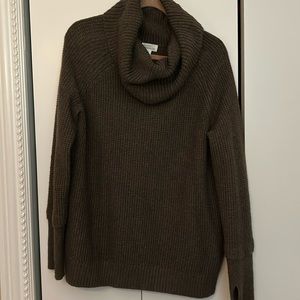 Cowl neck dark olive sweater
